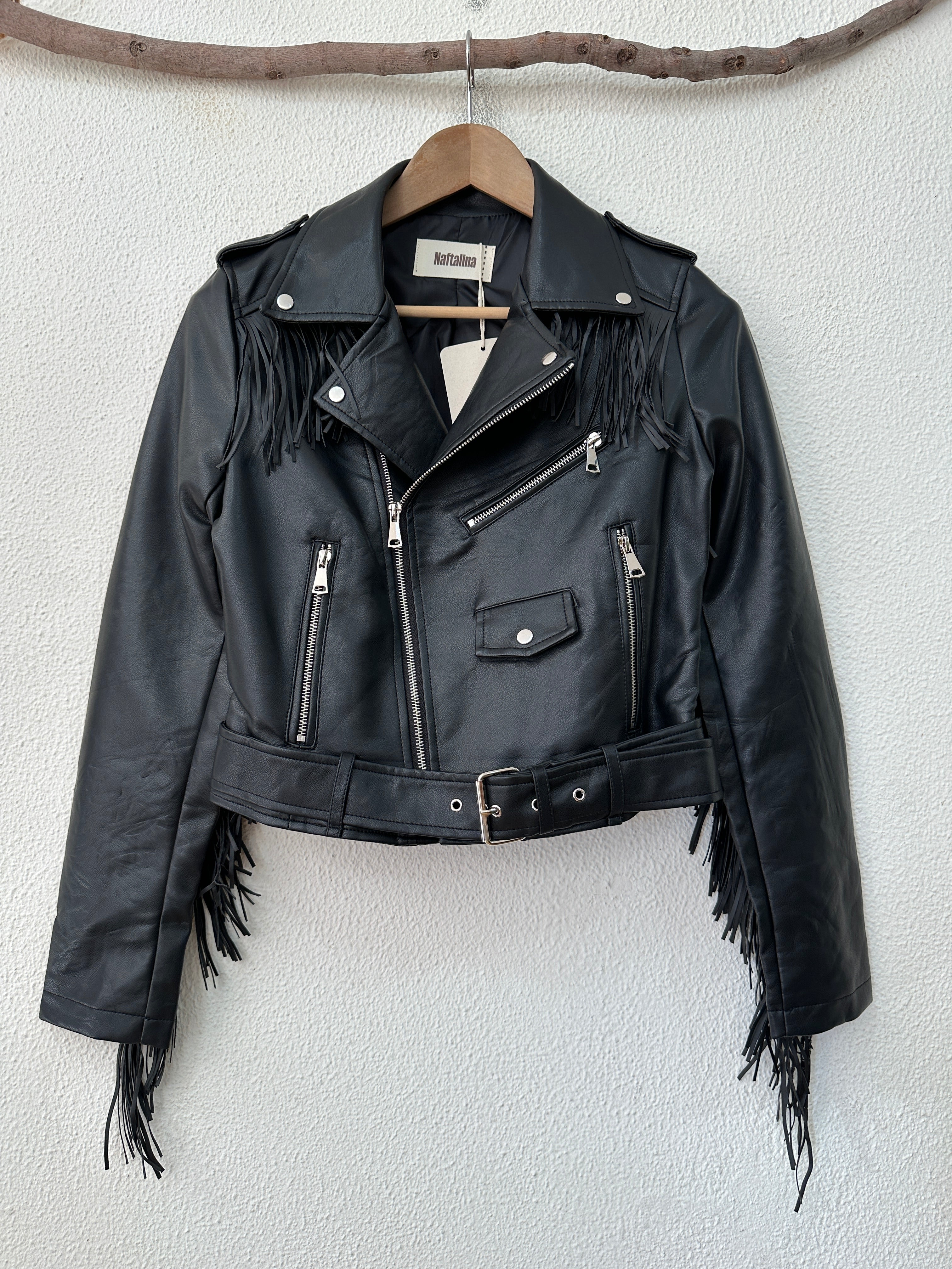 Blusão em ecopele c/franjas STURGIS