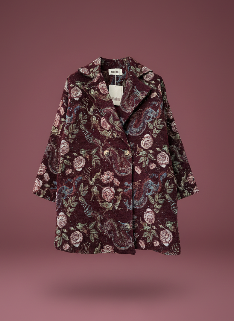 Sobretudo em tecido efeito brocado c/ forro JAPAN