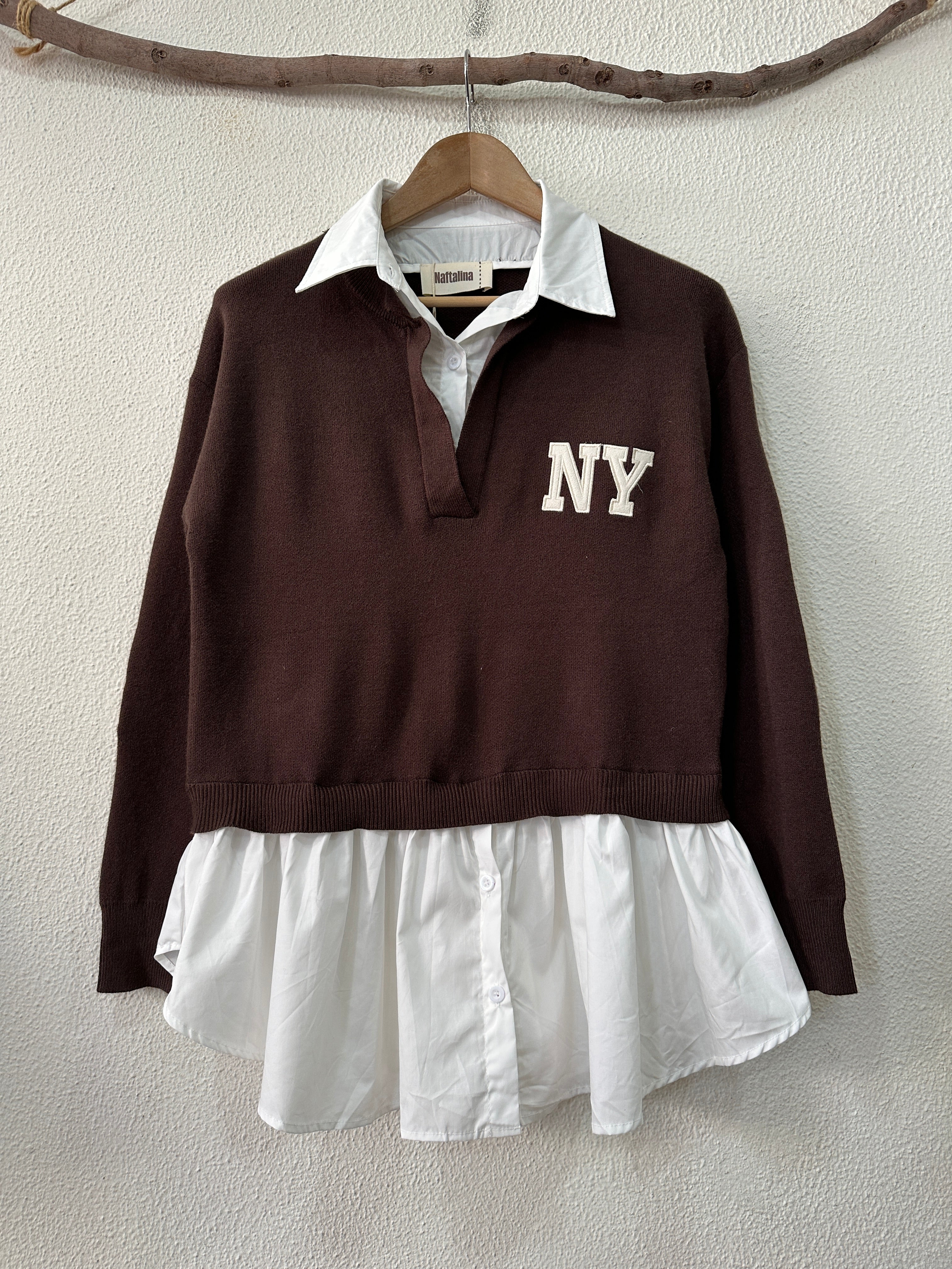 Camisola c/detalhes de camisa incorporada NEW YORK