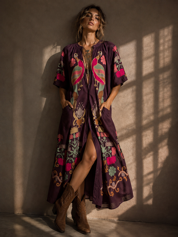 Vestido-camiseiro bordado c/ bolsos SWAN