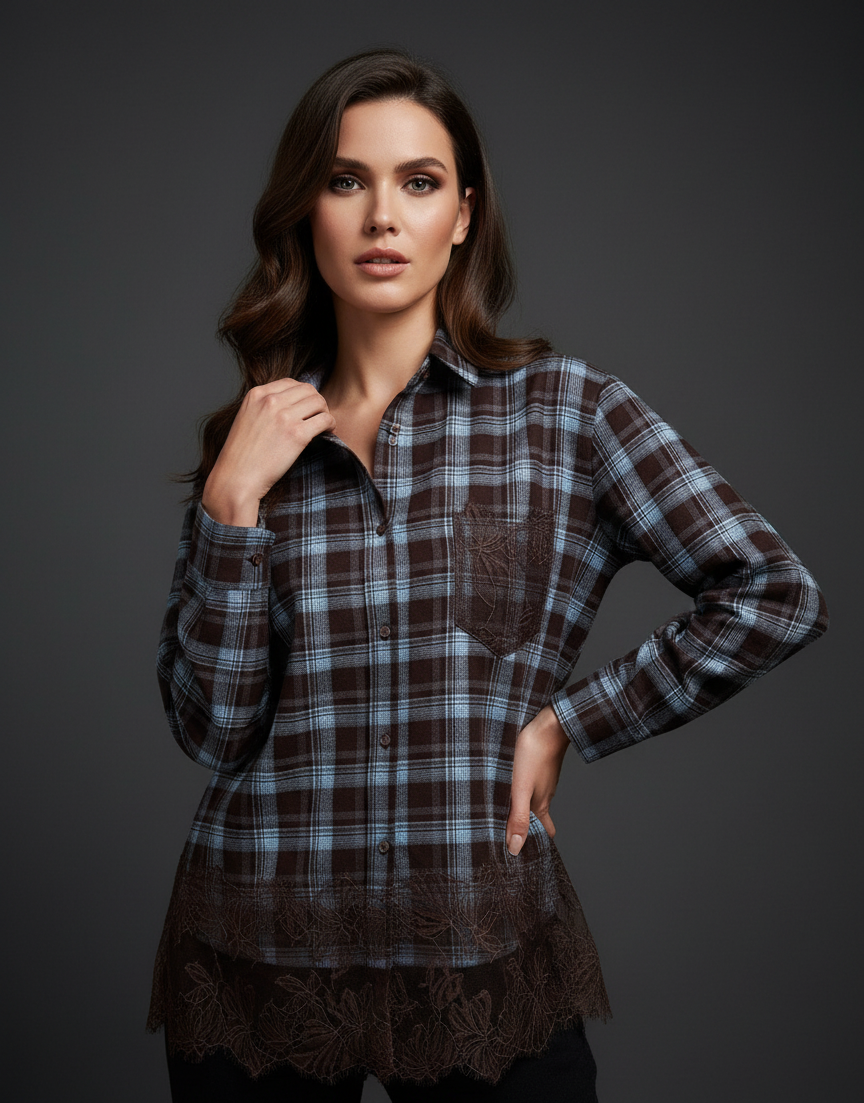 Camisa em flanela c/rendas LUANA