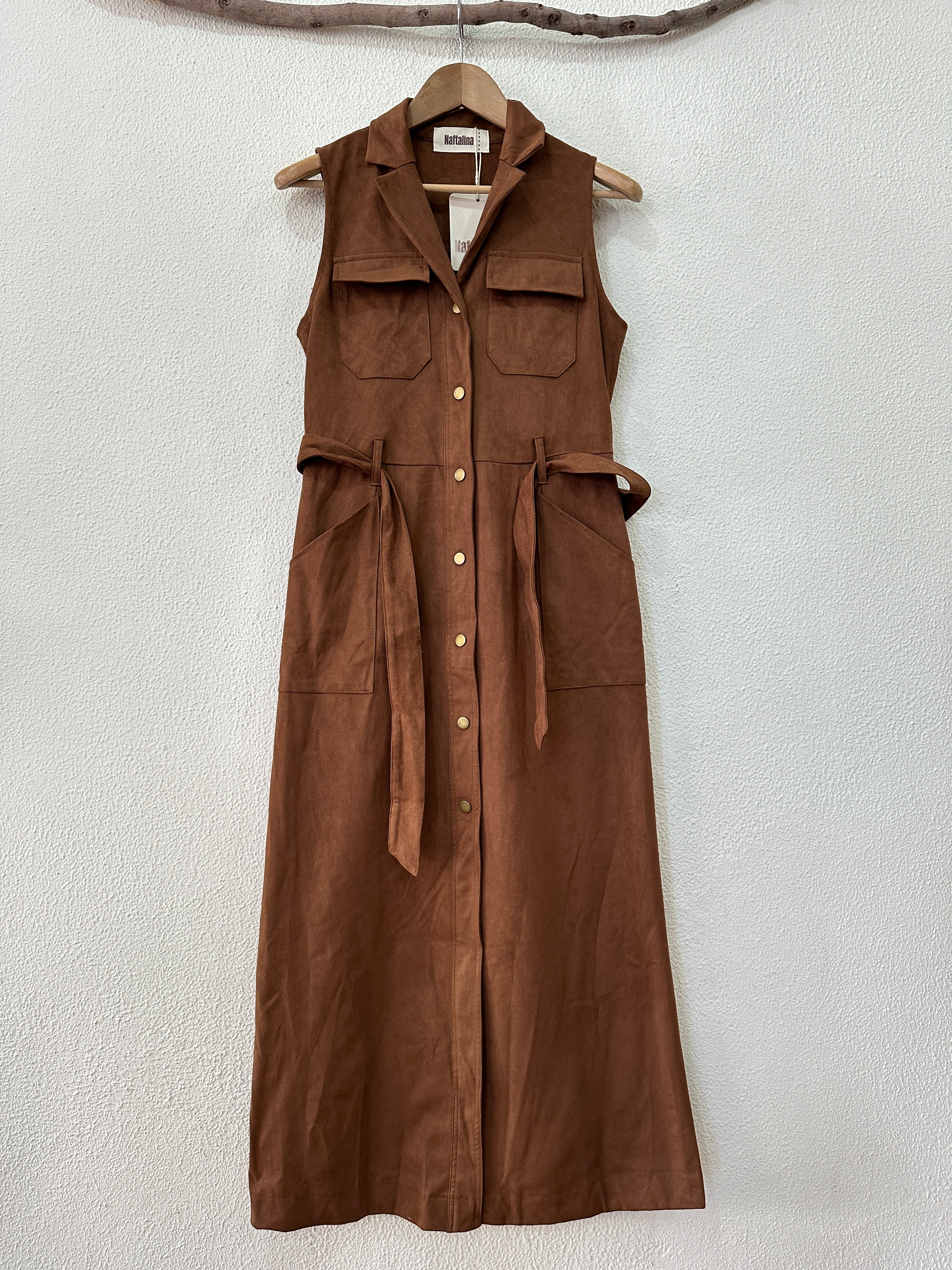 Vestido em camurça estilo cargo SHELBY