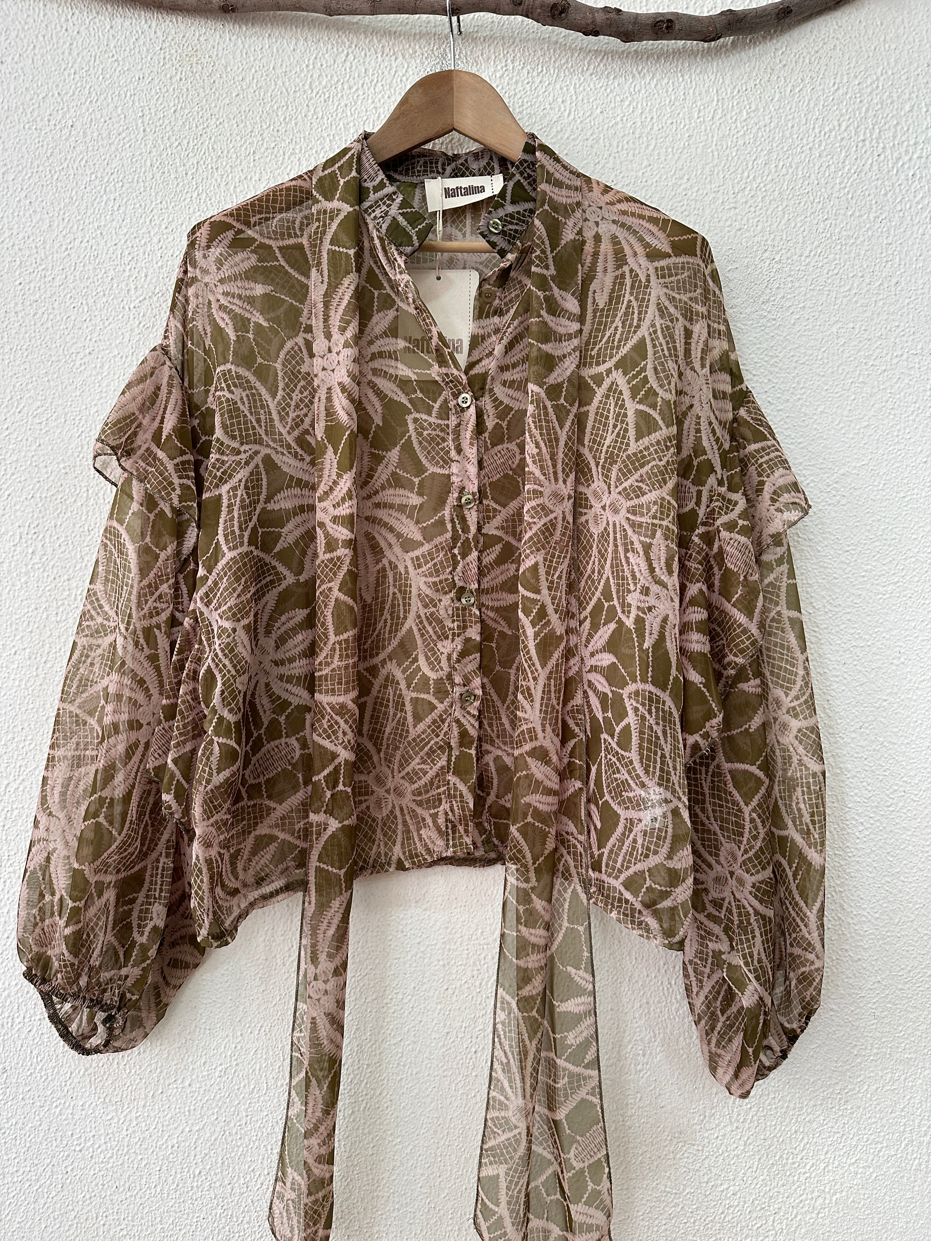 Camisa oversize c/laçada em chiffon NORMANDIE