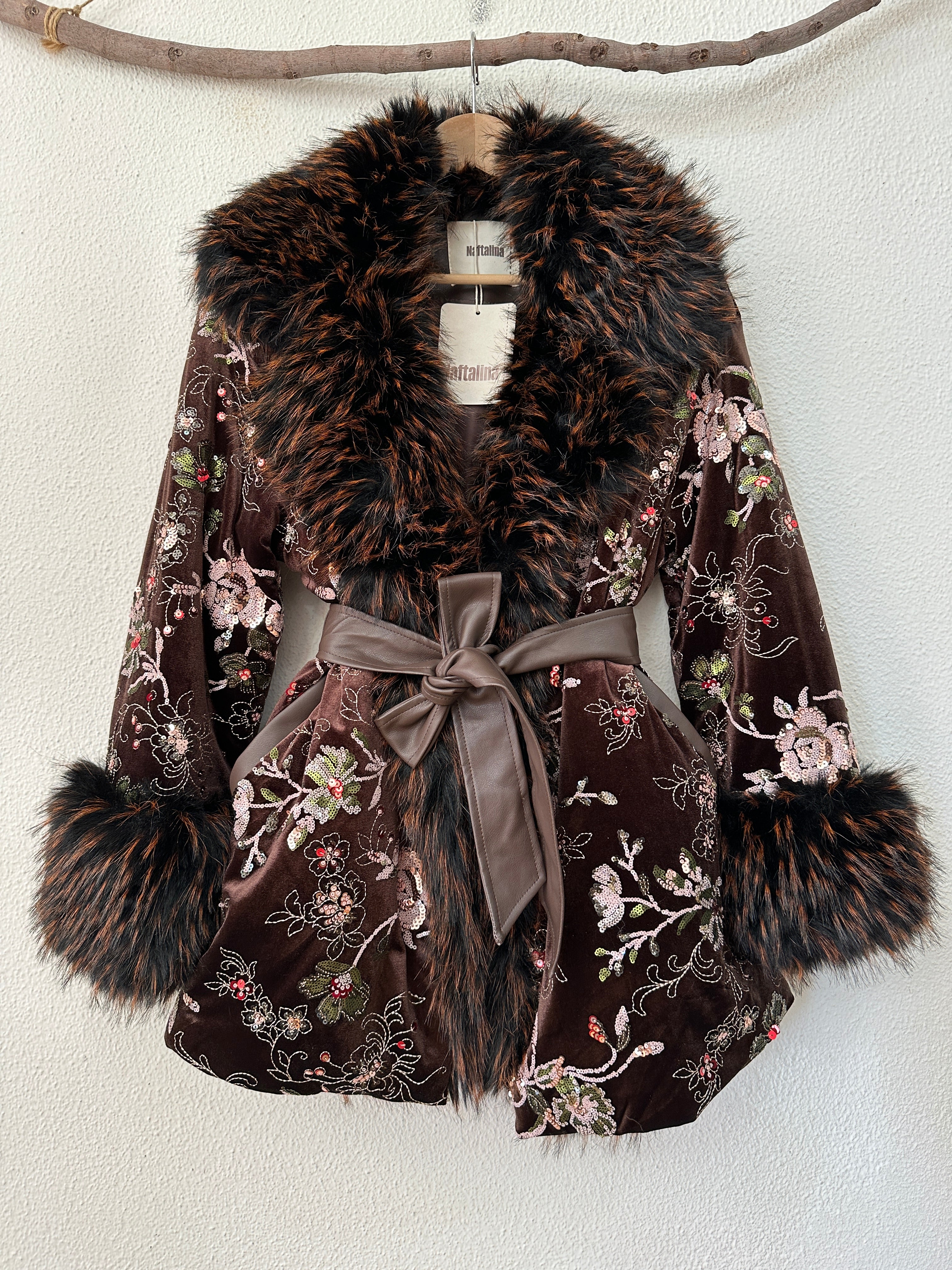 Casaco em veludo bordado c/pêlo PENÉLOPE