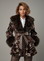 Load image in the gallery viewer,Casaco em veludo bordado c/pêlo PENÉLOPE
