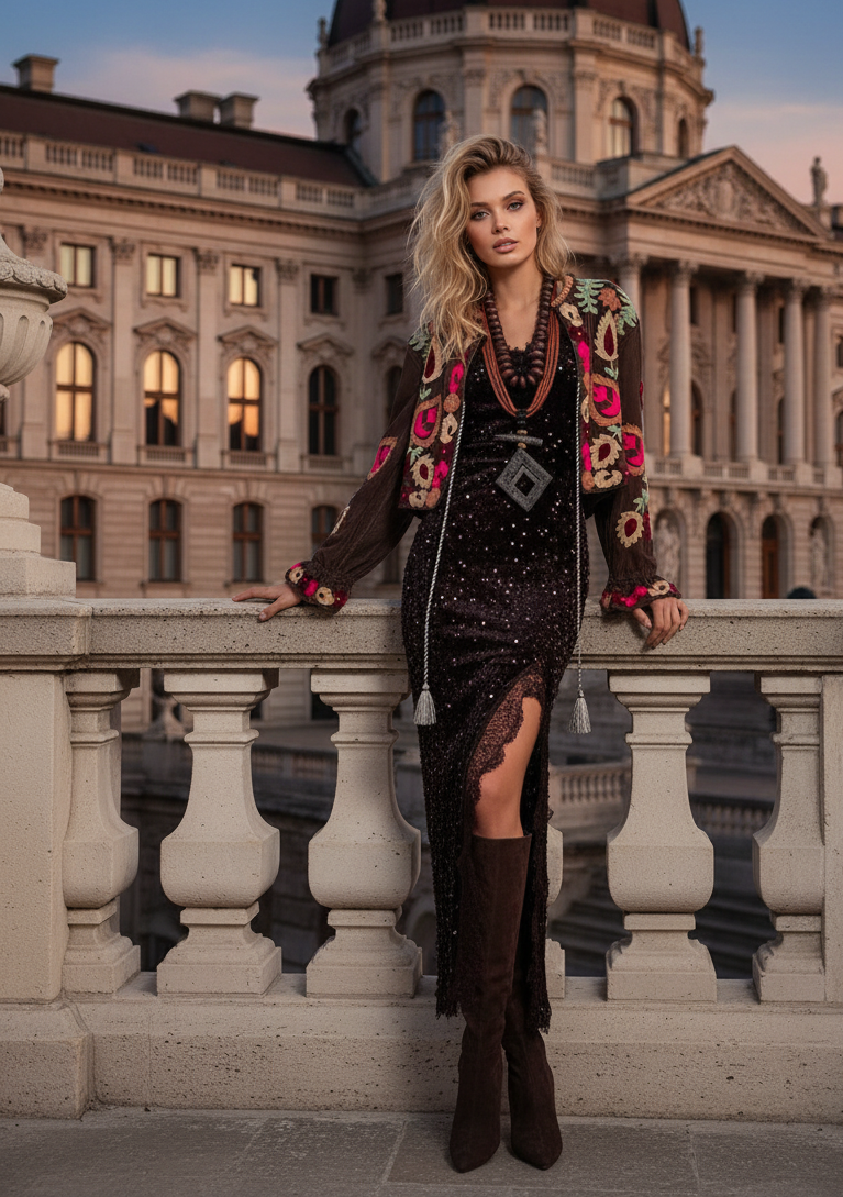 Casaco curto em veludo bordado GAYATRI