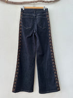 Load image in the gallery viewer,Calças denim wide leg c/ bordado ANGELA

