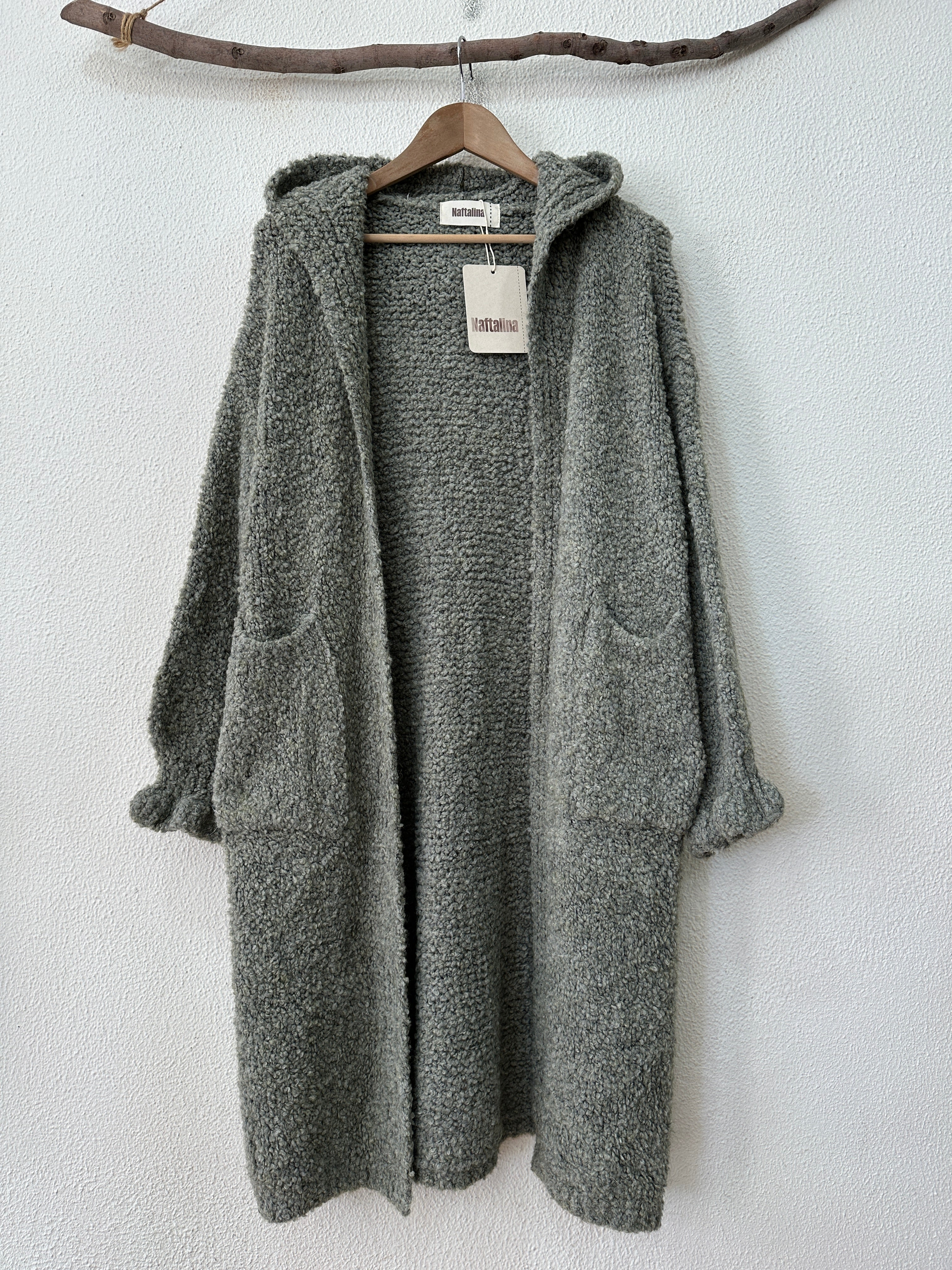 Casaco em malha encaracolada c/ bolsos e capuz WISDOM