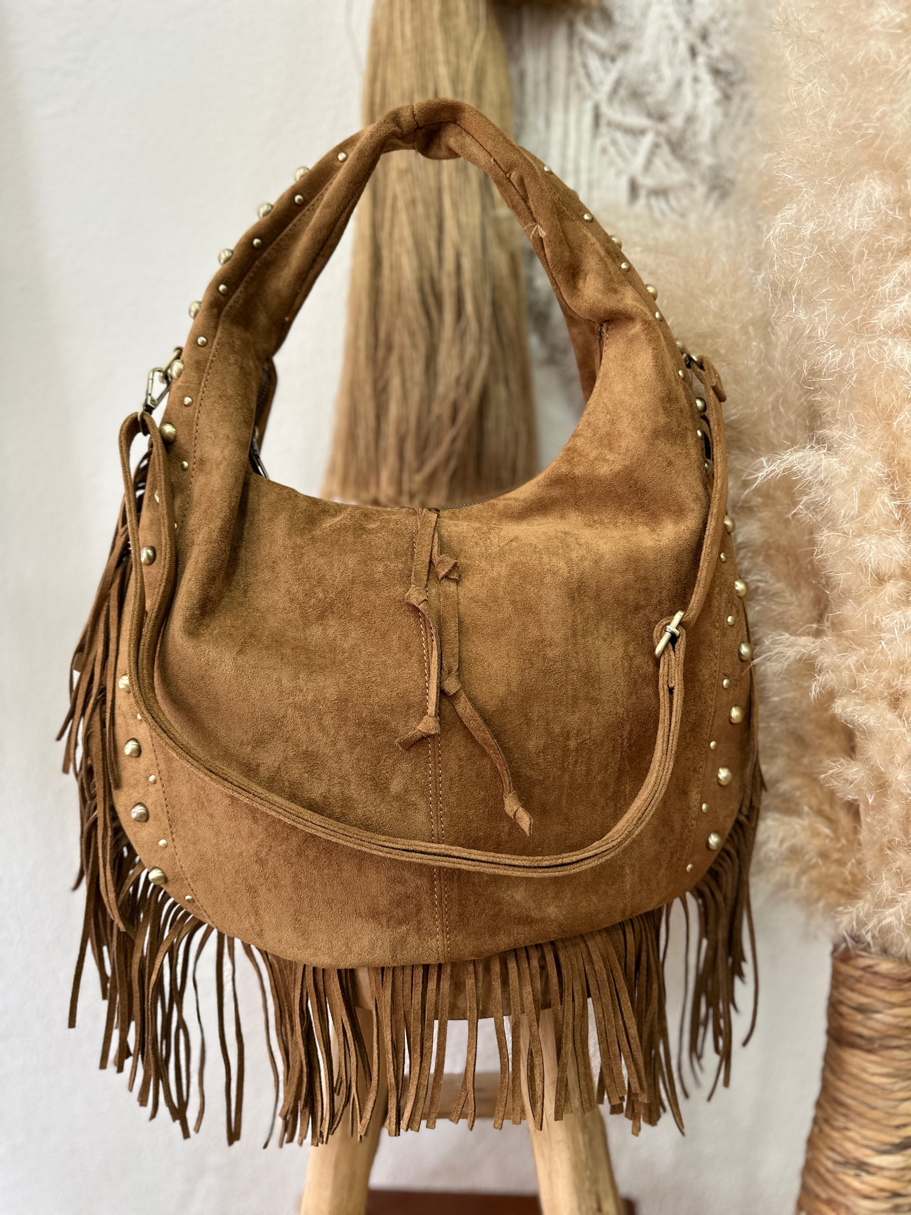 Mala em camurça sintética c/franjas EMERALD