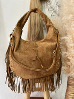 Carregar imagem no visualizador da galeria, Mala em camurça sintética c/franjas EMERALD
