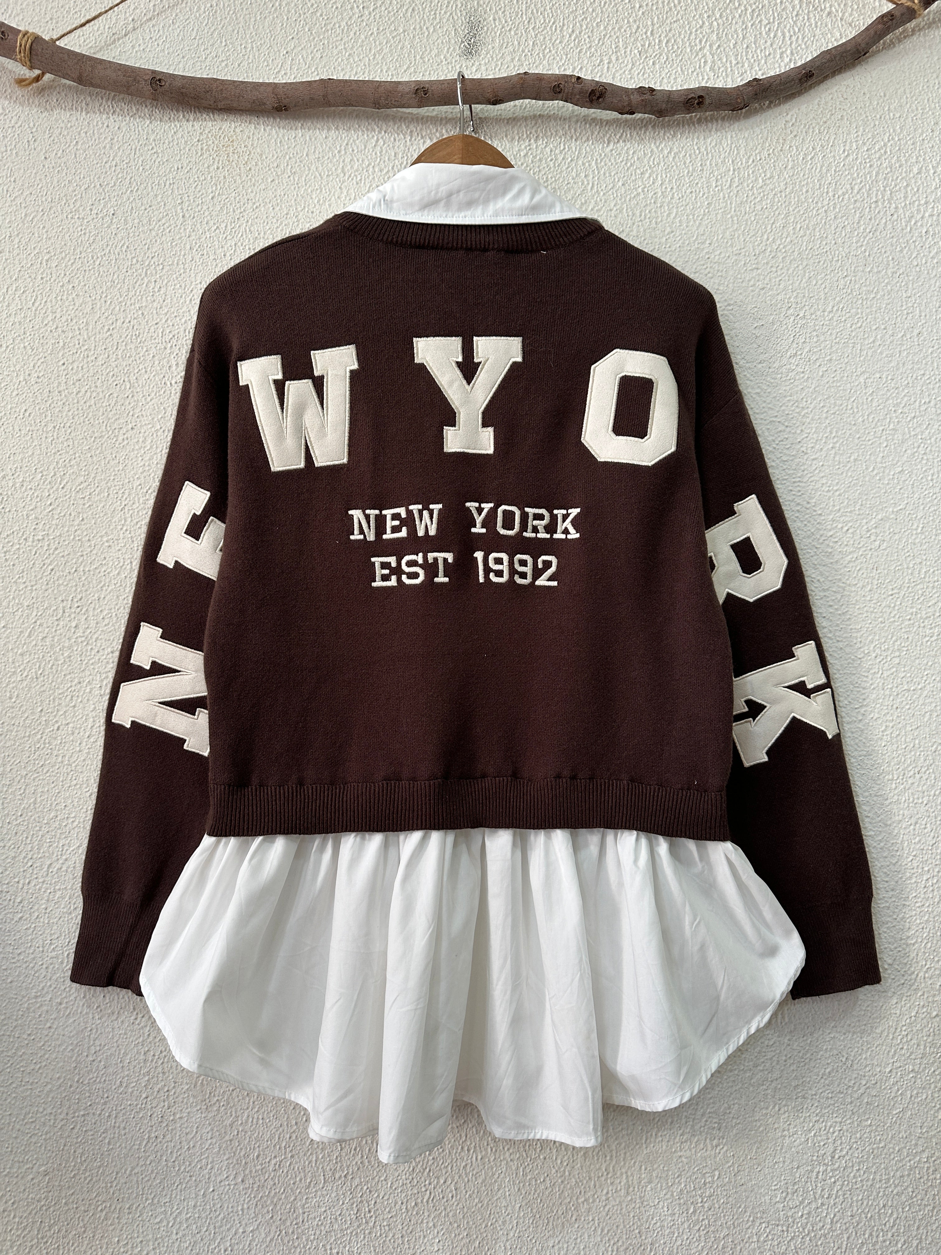 Camisola c/detalhes de camisa incorporada NEW YORK