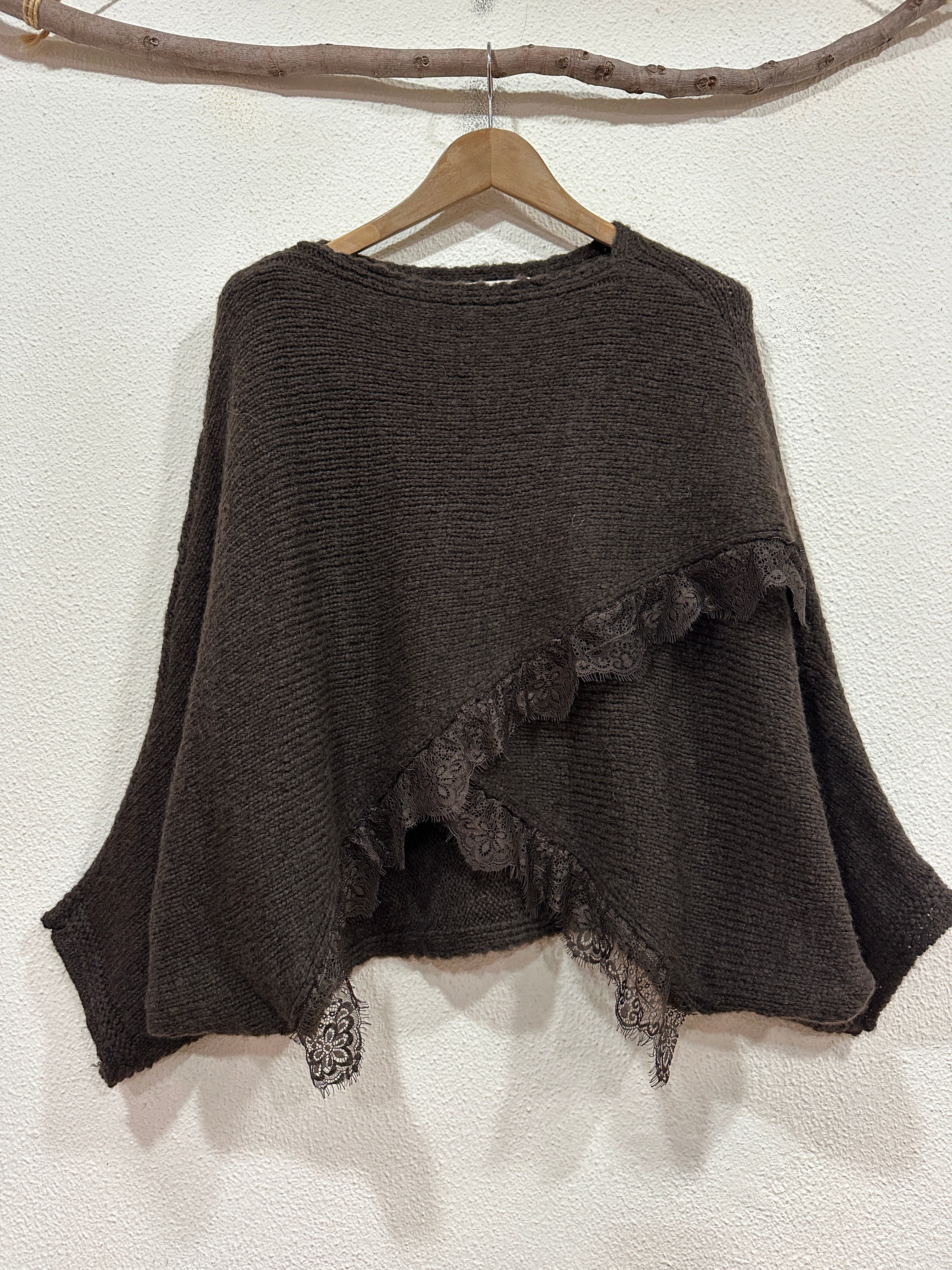 Camisola de malha cruzada c/renda CATHERINE