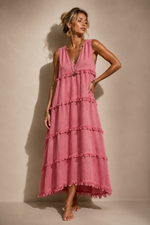 Chargez l'image dans la visionneuse de la galerie,Vestido em linho c/ pequenos folhos SOPHIA
