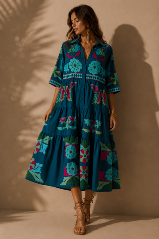 Vestido camiseiro bordado SAMUDRA