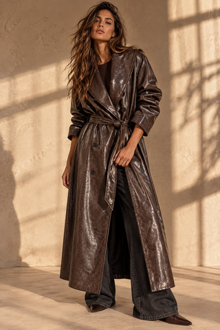 Trenchcoat em ecopele c/ bolsos JOLENE