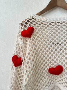 Camisola curta rendada c/aplicações em crochet CORAZÓN