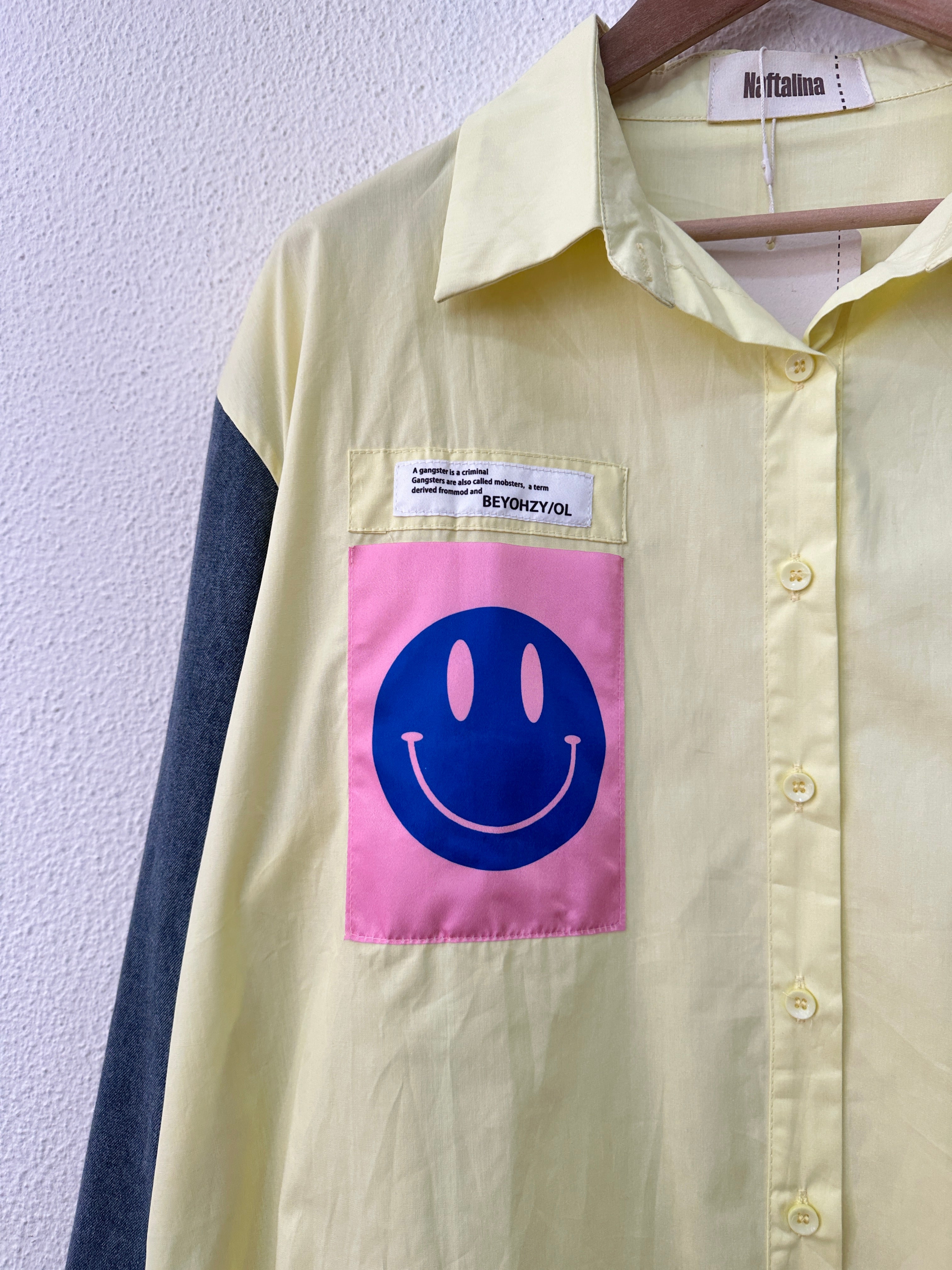 Camisa oversize c/manga em denim SMILEY