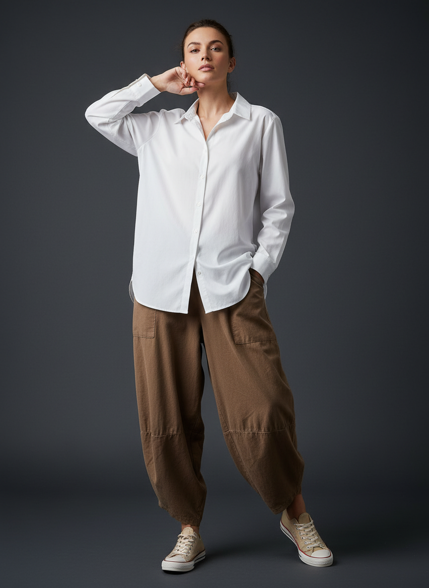 Calças baggy em microbombazina c/ bolsos HARLEM