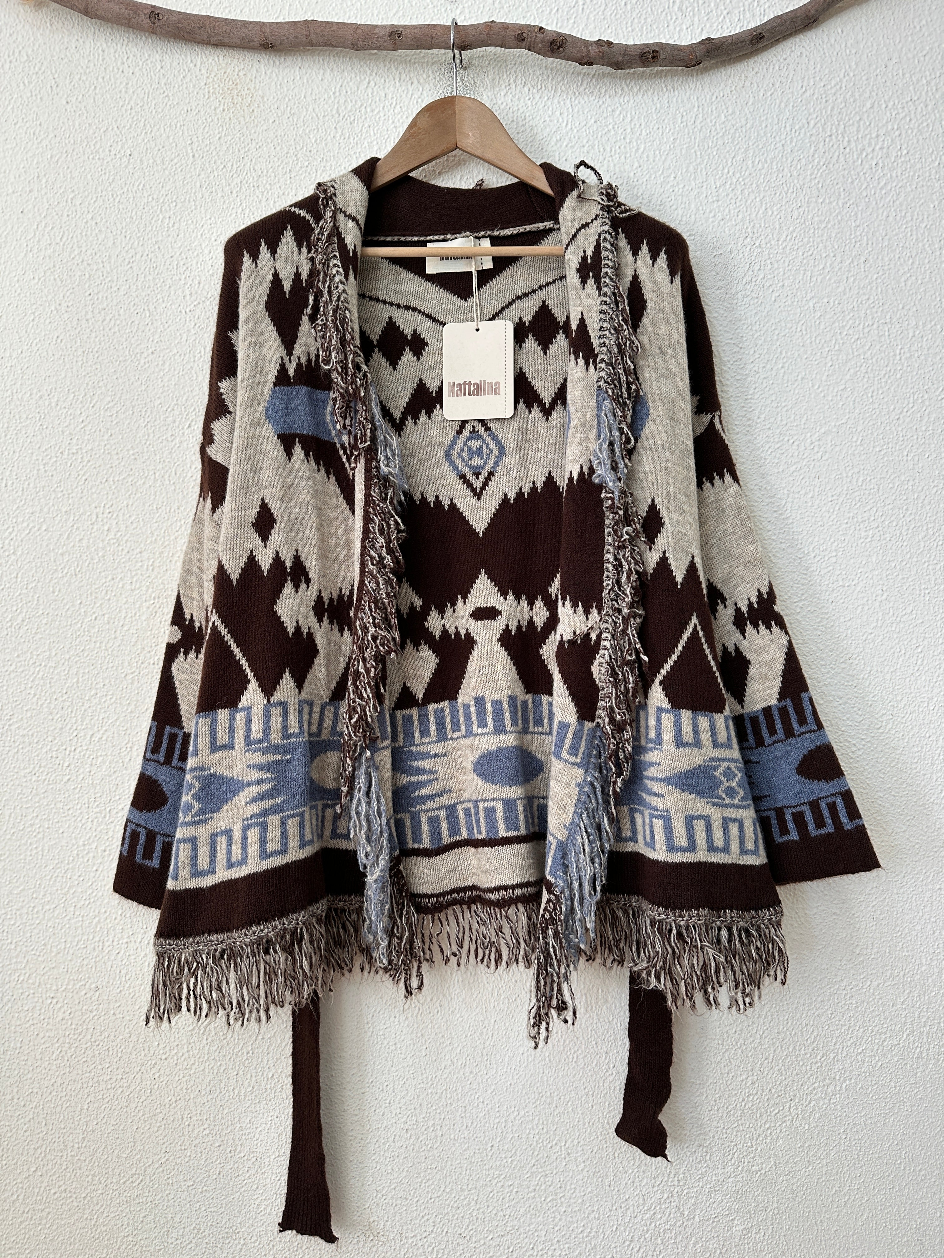 Casaco de malha em jacquard c/cinto BOYLE