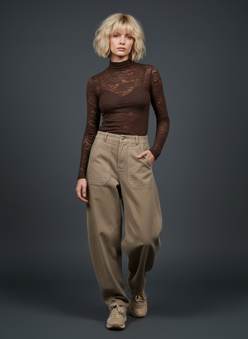 Calças estilo baggy em microbombazina MUNICH