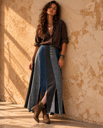 Load image in the gallery viewer,Saia denim em patchwork CONQUER
