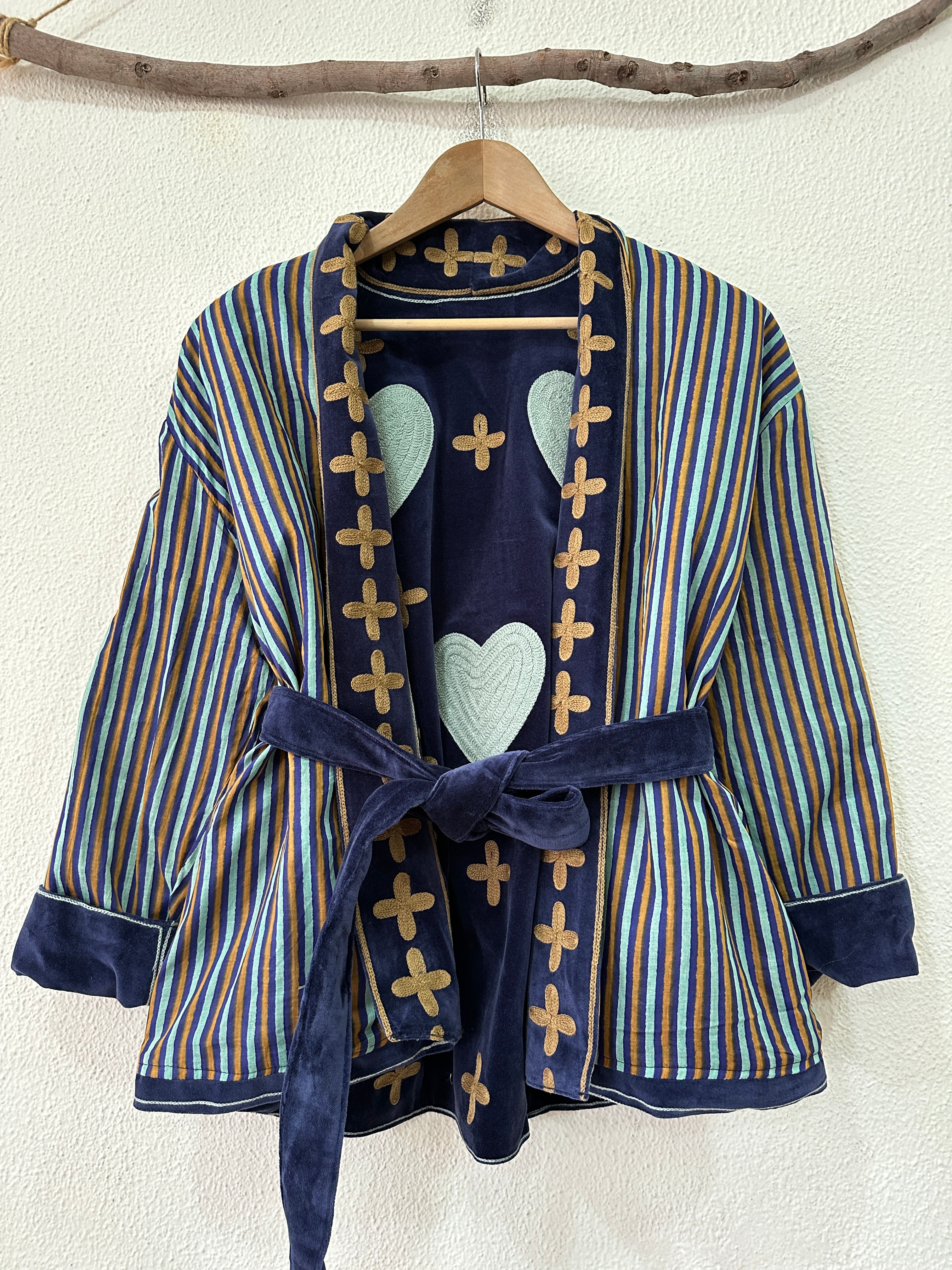 Kimono em veludo bordado NAVY ALICE