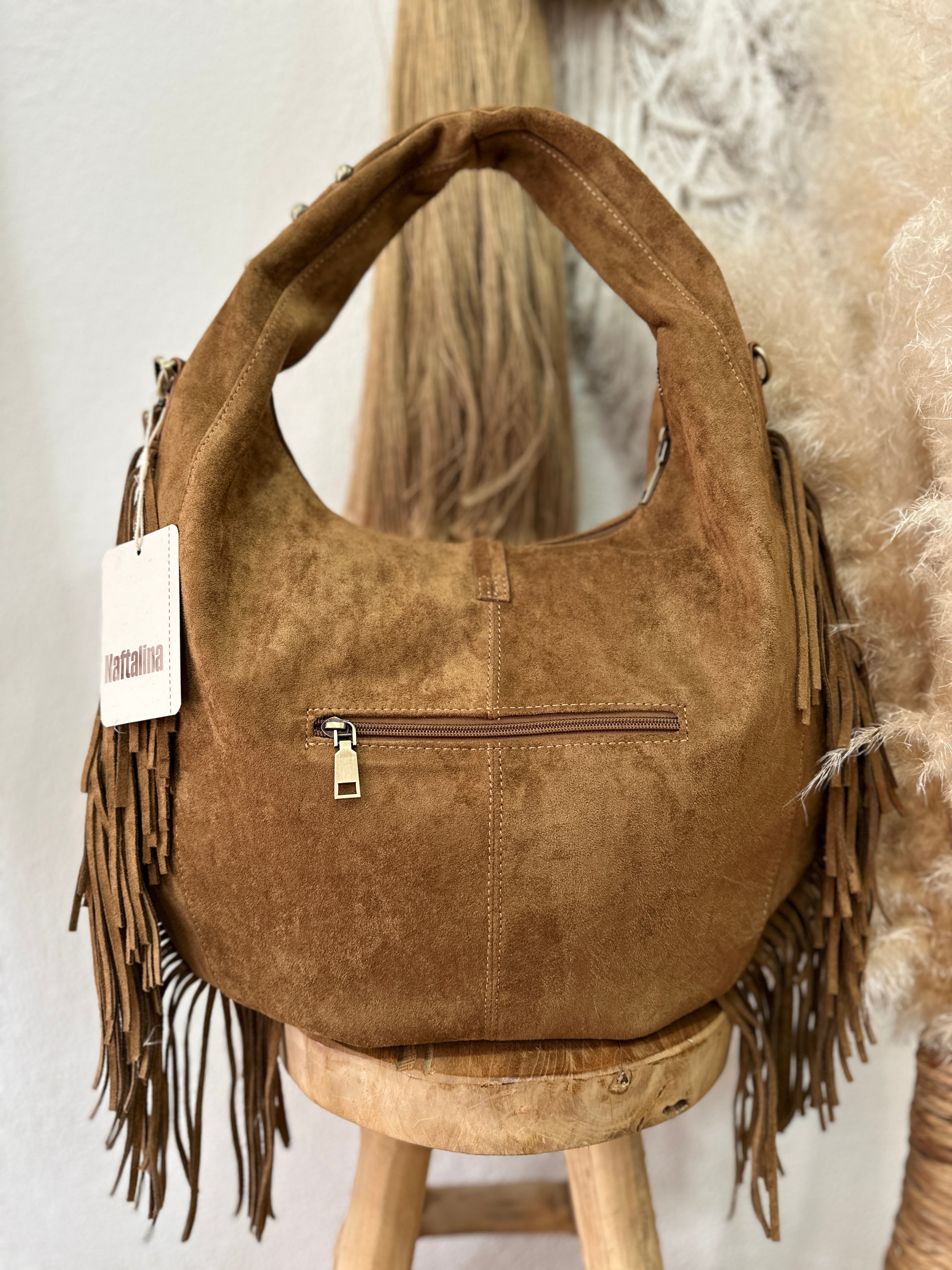 Mala em camurça sintética c/franjas EMERALD