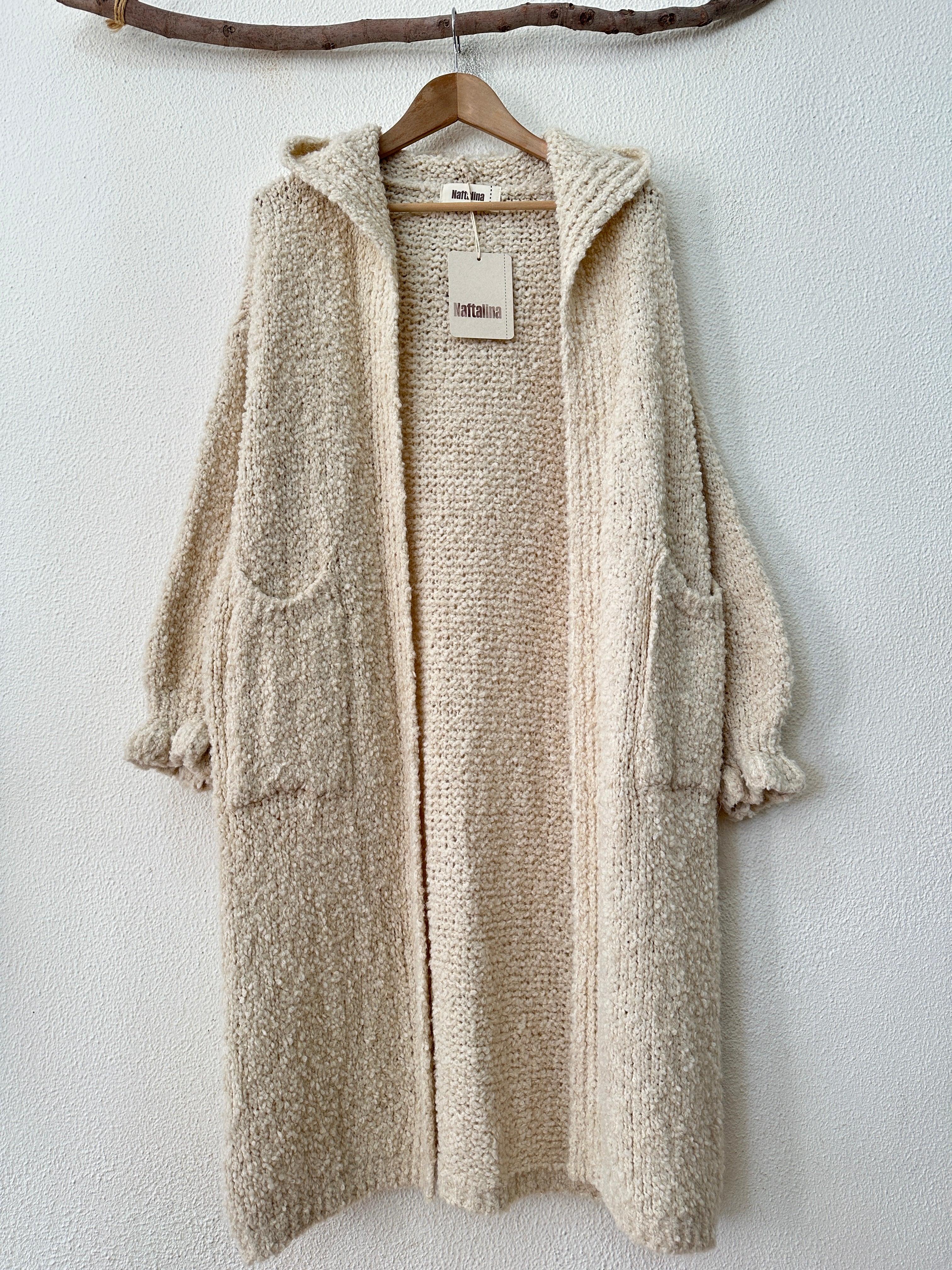 Casaco em malha encaracolada c/ bolsos e capuz WISDOM