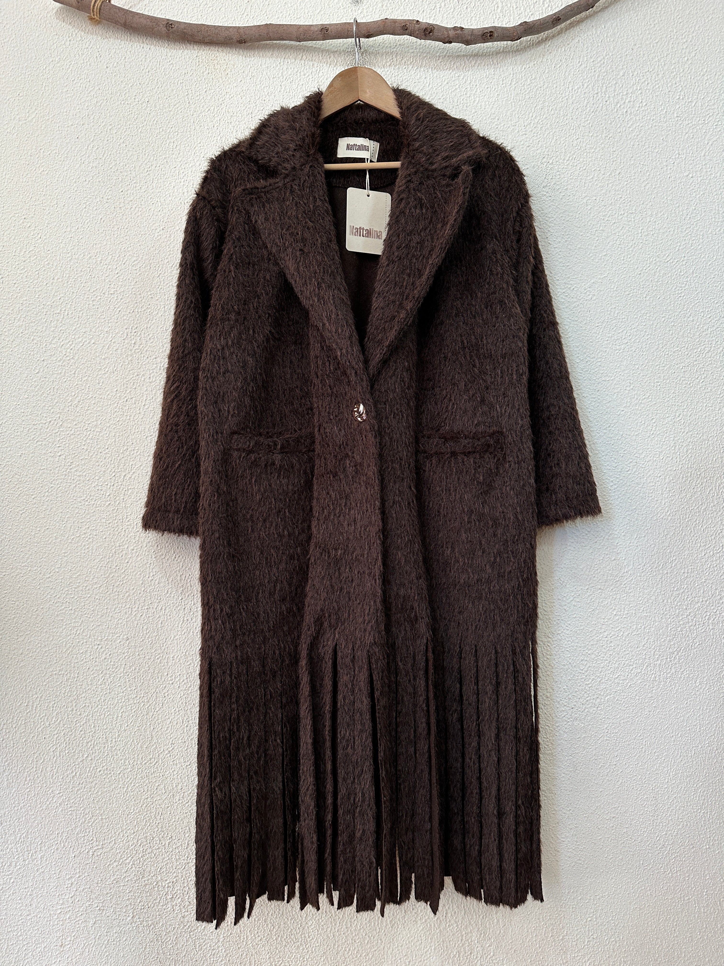 Sobretudo efeito pelúcia c/ franjas MOHAWK