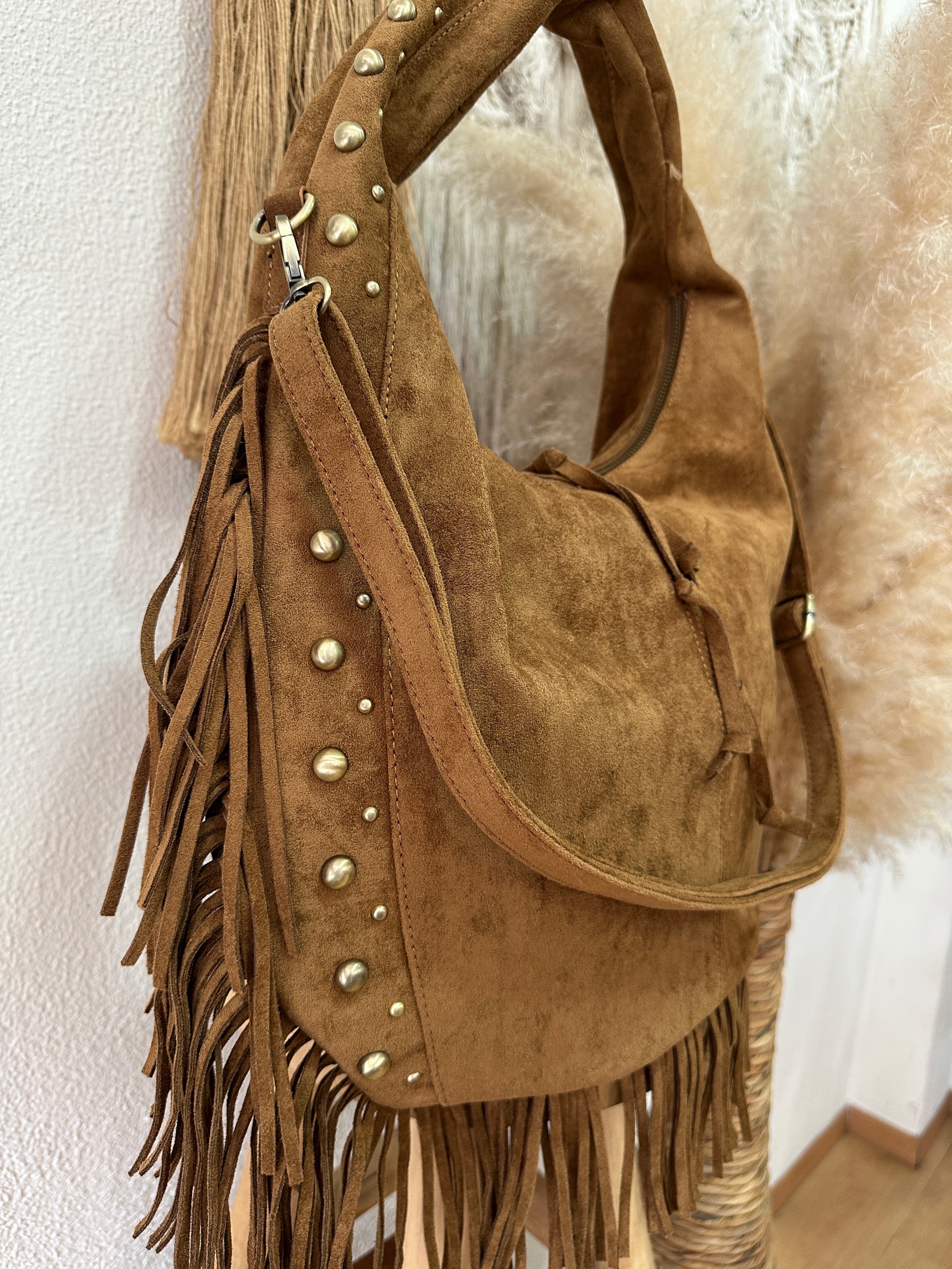 Mala em camurça sintética c/franjas EMERALD