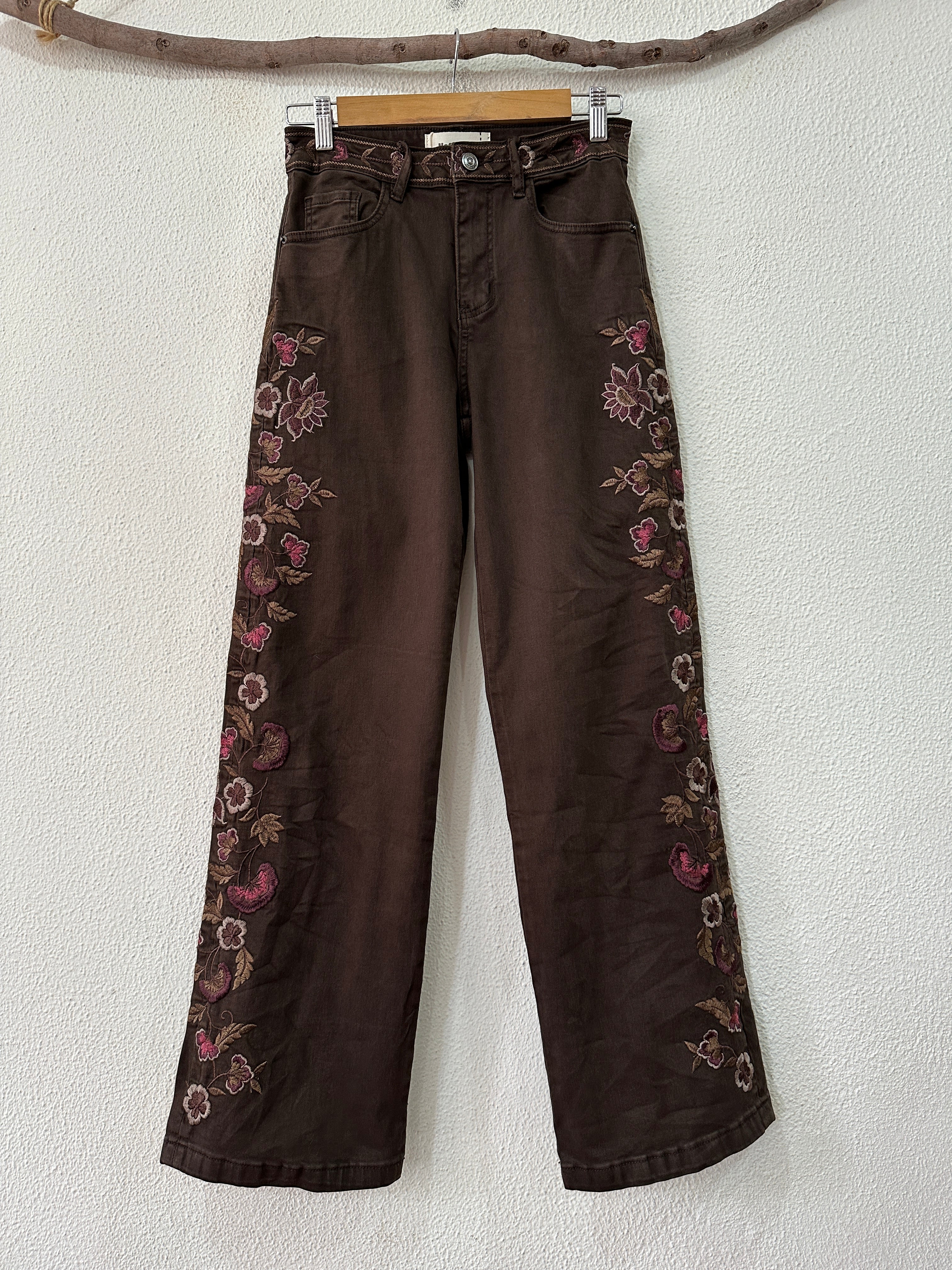 Calças de sarja bordadas SIENNA