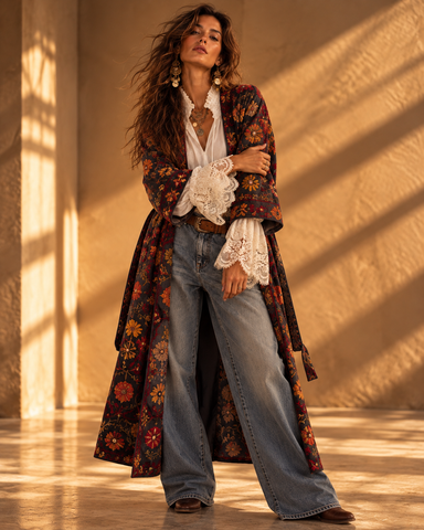 Kimono em veludo bordado c/ cinto RAHDA