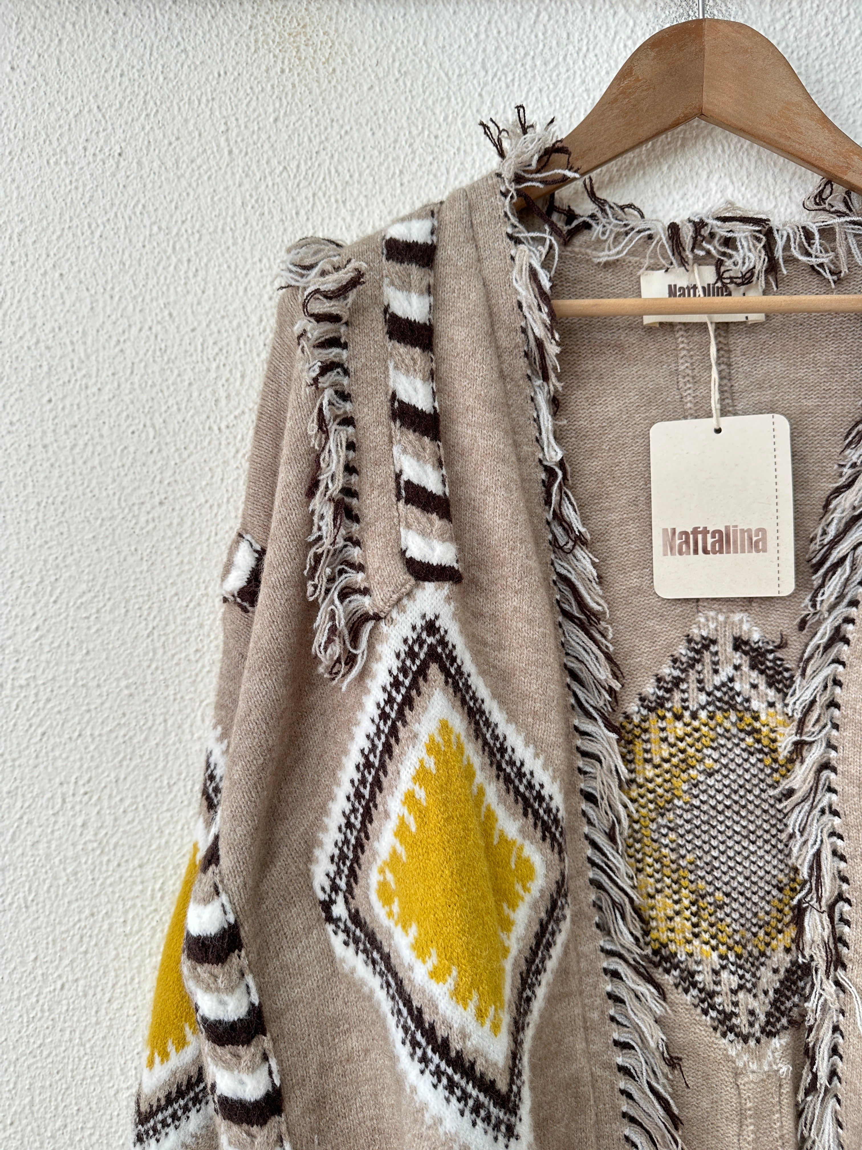 Casaco de malha étnico c/franjas KYRA