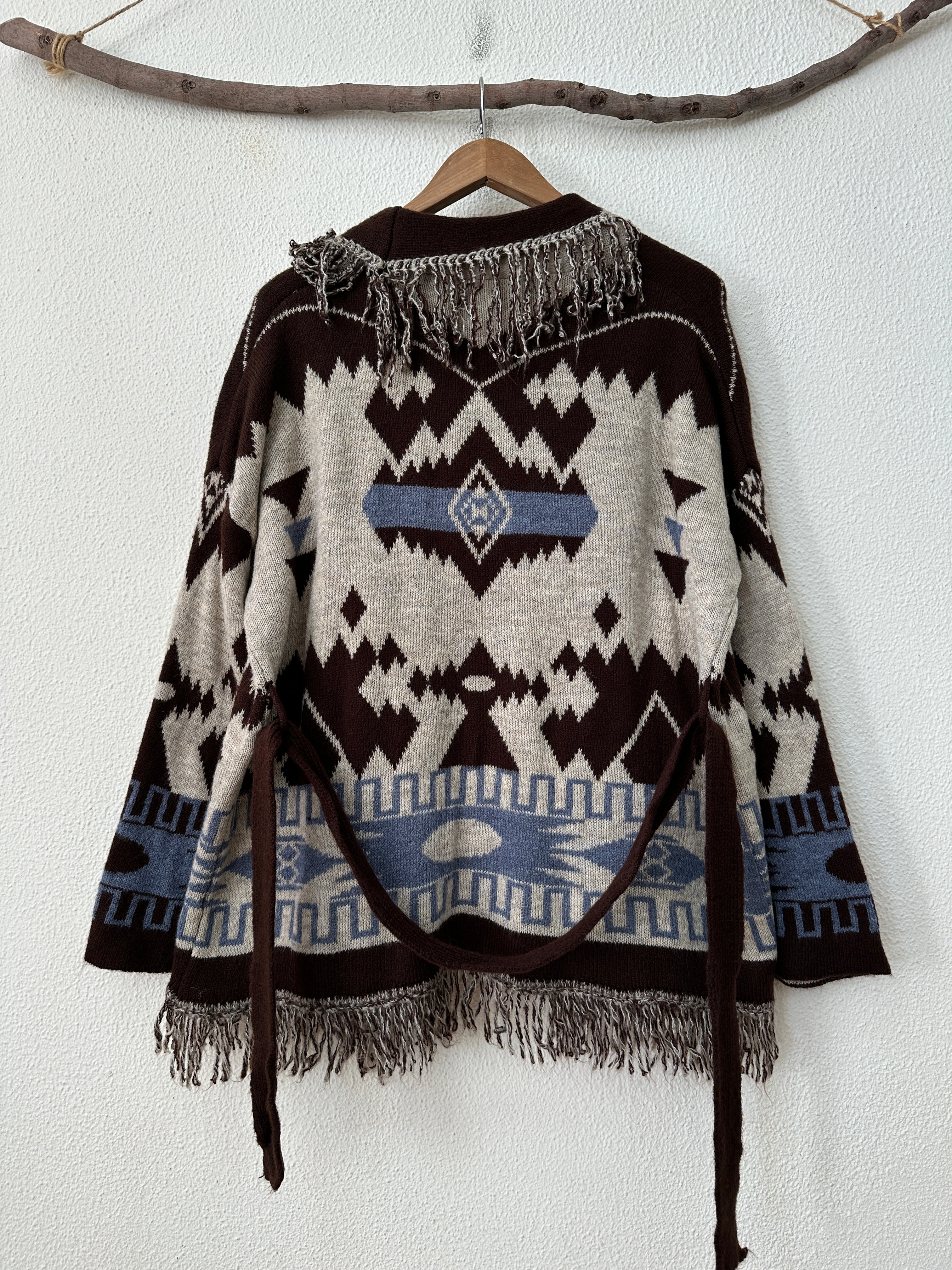 Casaco de malha em jacquard c/cinto BOYLE