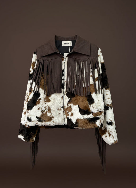 Casaco c/ imitação de pelo e franjas GLORIA