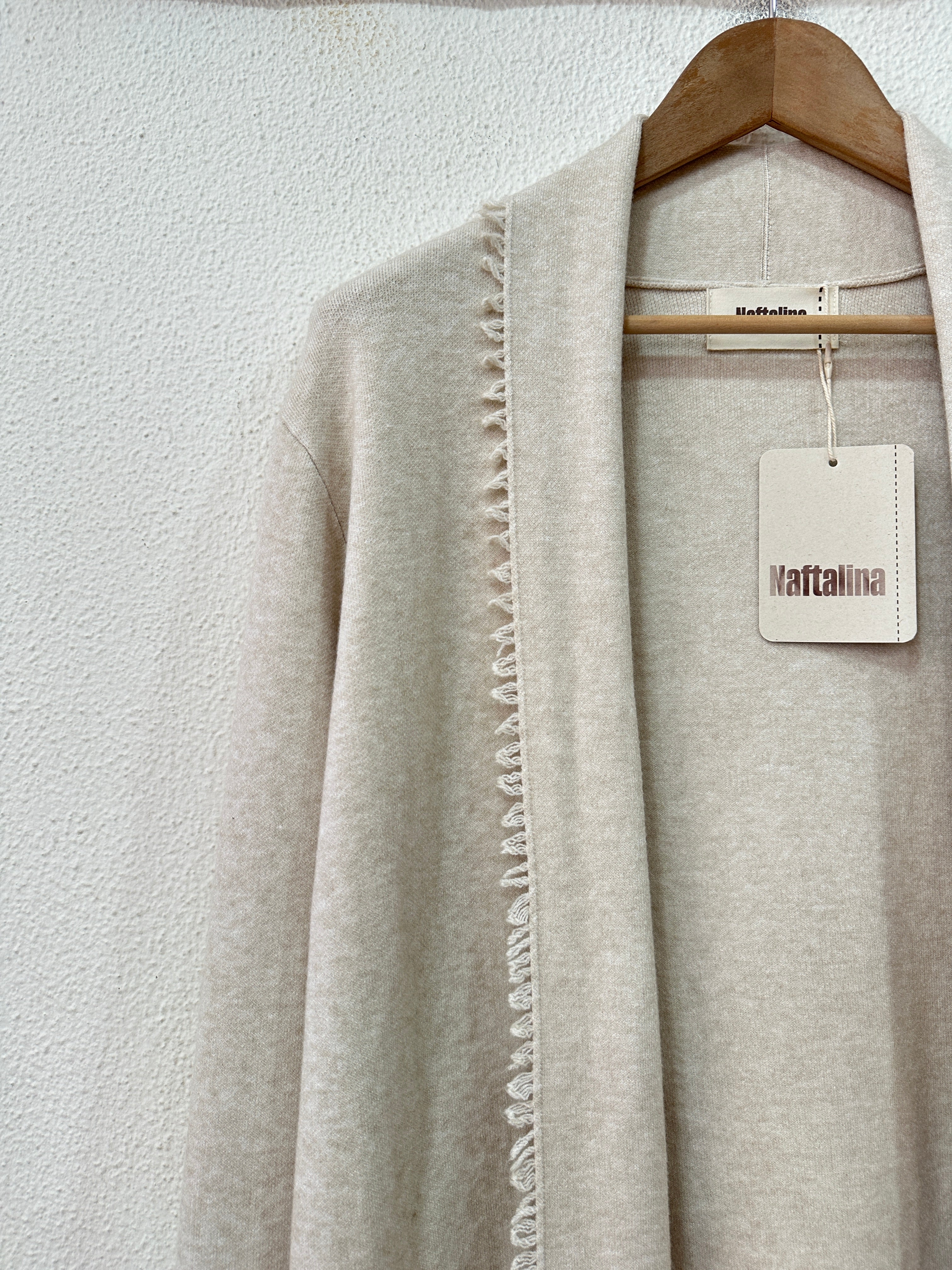 Casaco comprido em malha fina c/franja SNOWDONIA