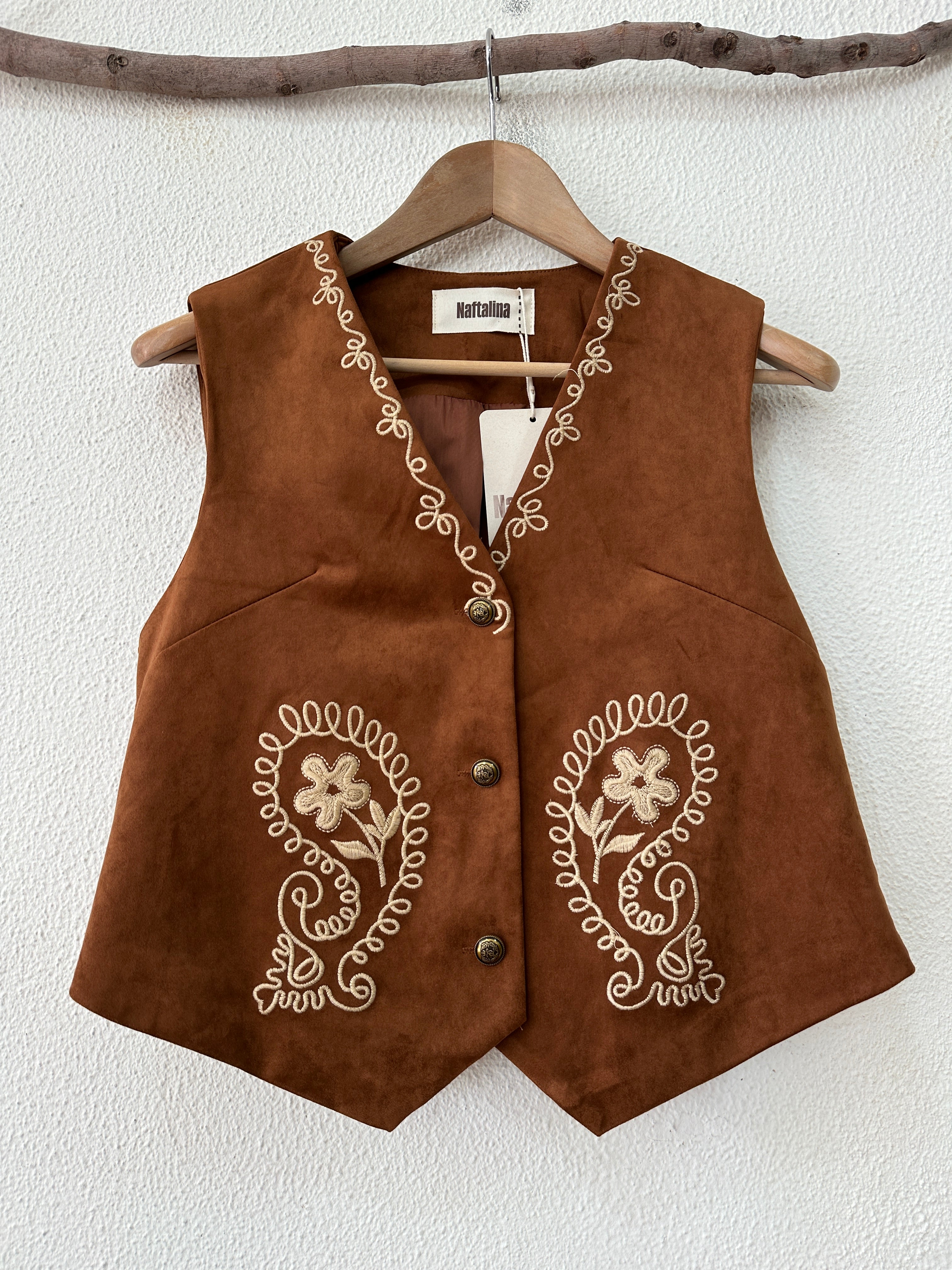 Colete efeito suede bordado WENDY