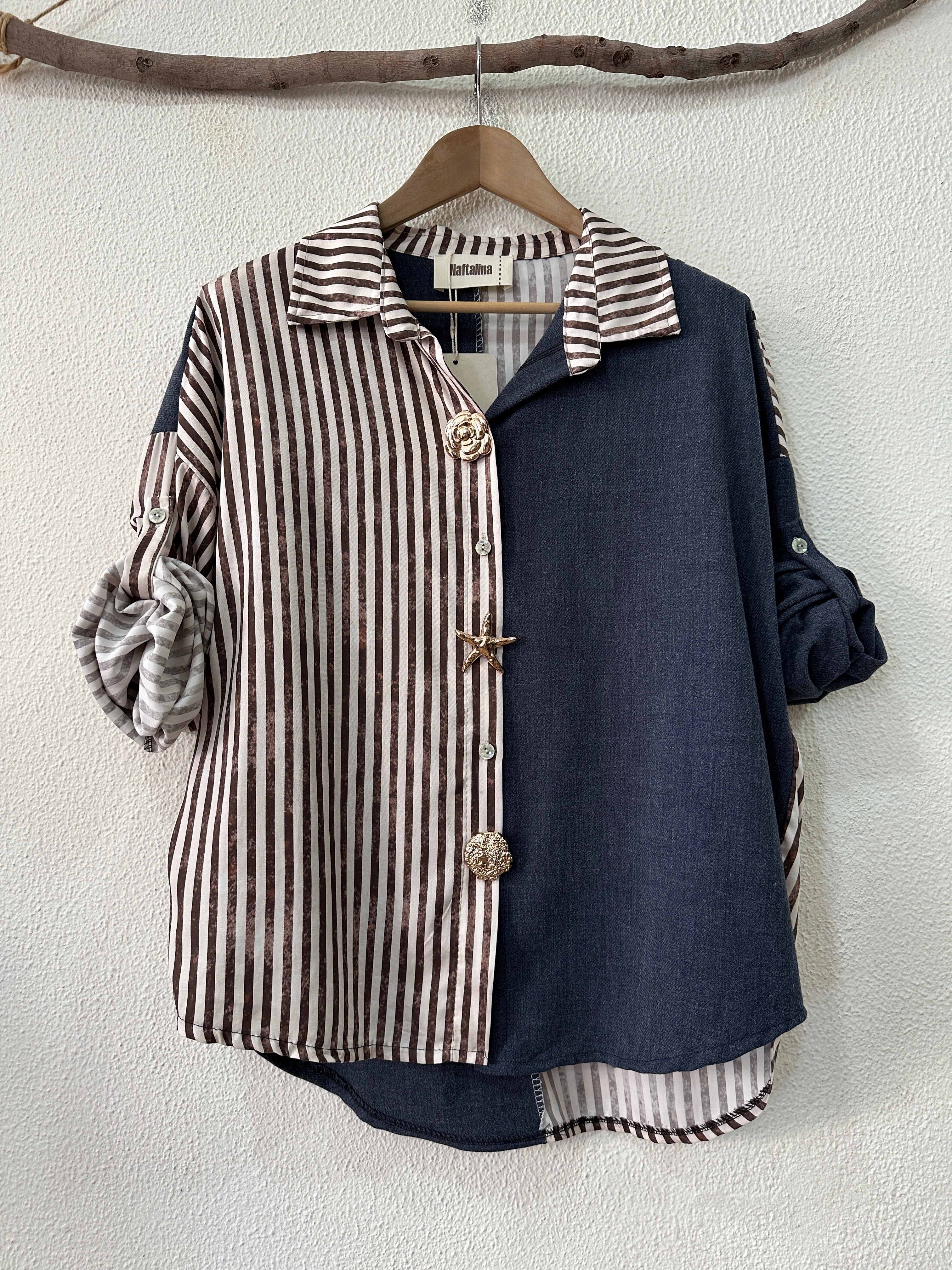 Camisa oversize c/pregadeiras amovíveis LEONA