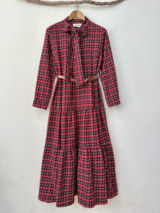 Vestido comprido em tartan c/laçada JOY