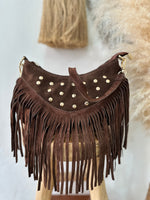 Carregar imagem no visualizador da galeria, Mala em camurça c/franjas GÉNOVA
