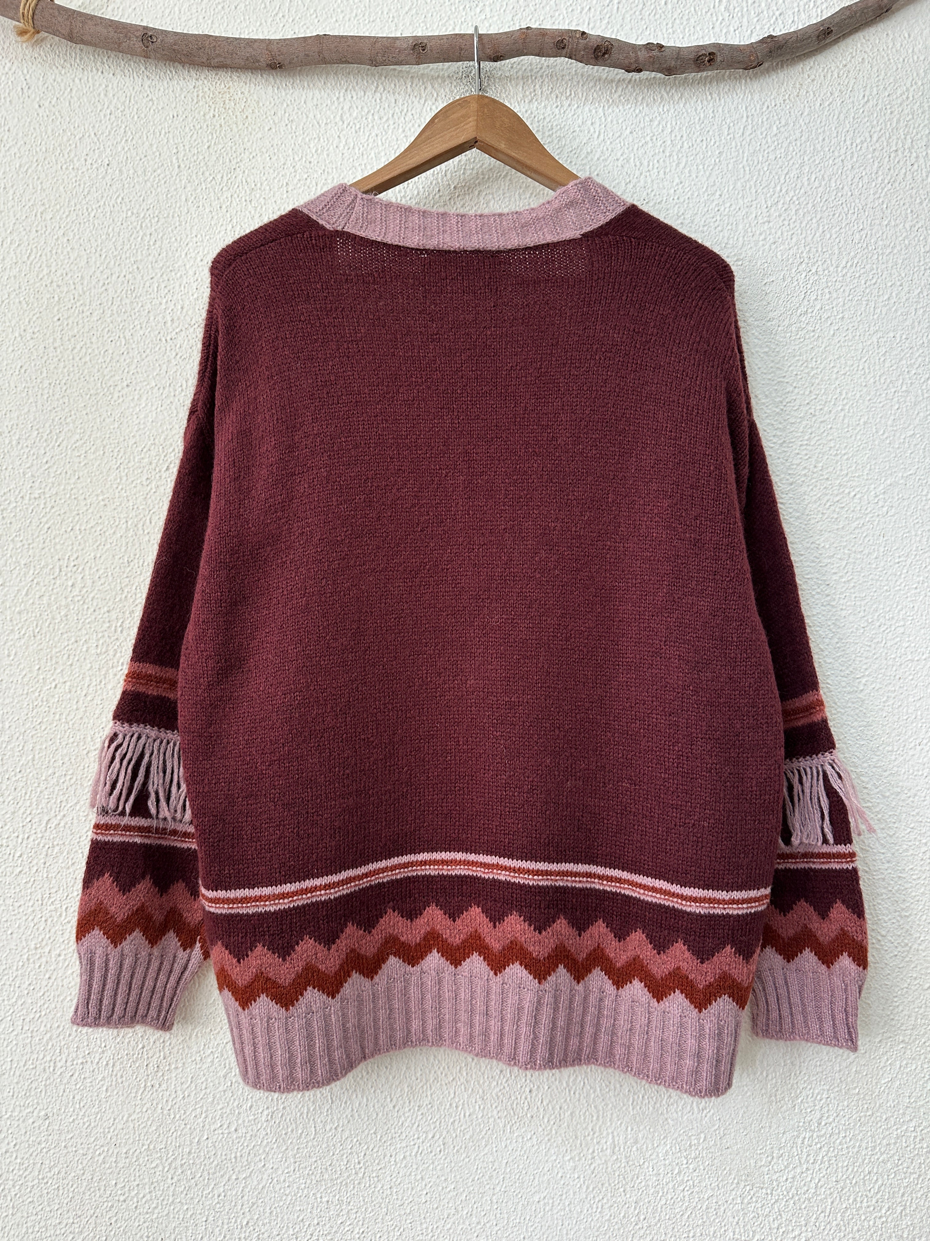 Casaco de malha c/ detalhe de franjas GIFT