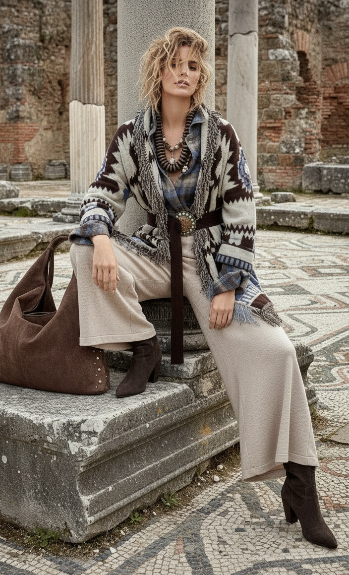 Casaco de malha em jacquard c/cinto BOYLE