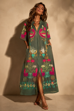Carregar imagem no visualizador da galeria, Vestido-camiseiro bordado c/ bolsos MANTRA
