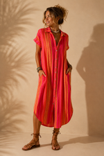 Chargez l'image dans la visionneuse de la galerie,Vestido-camiseiro tipo musselina c/ bolsos MAORI
