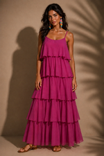 Carregar imagem no visualizador da galeria, Vestido comprido c/ folhos VIVIAN
