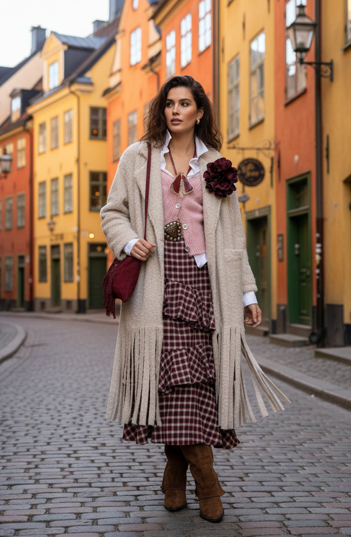 Sobretudo efeito pelúcia c/ franjas MOHAWK