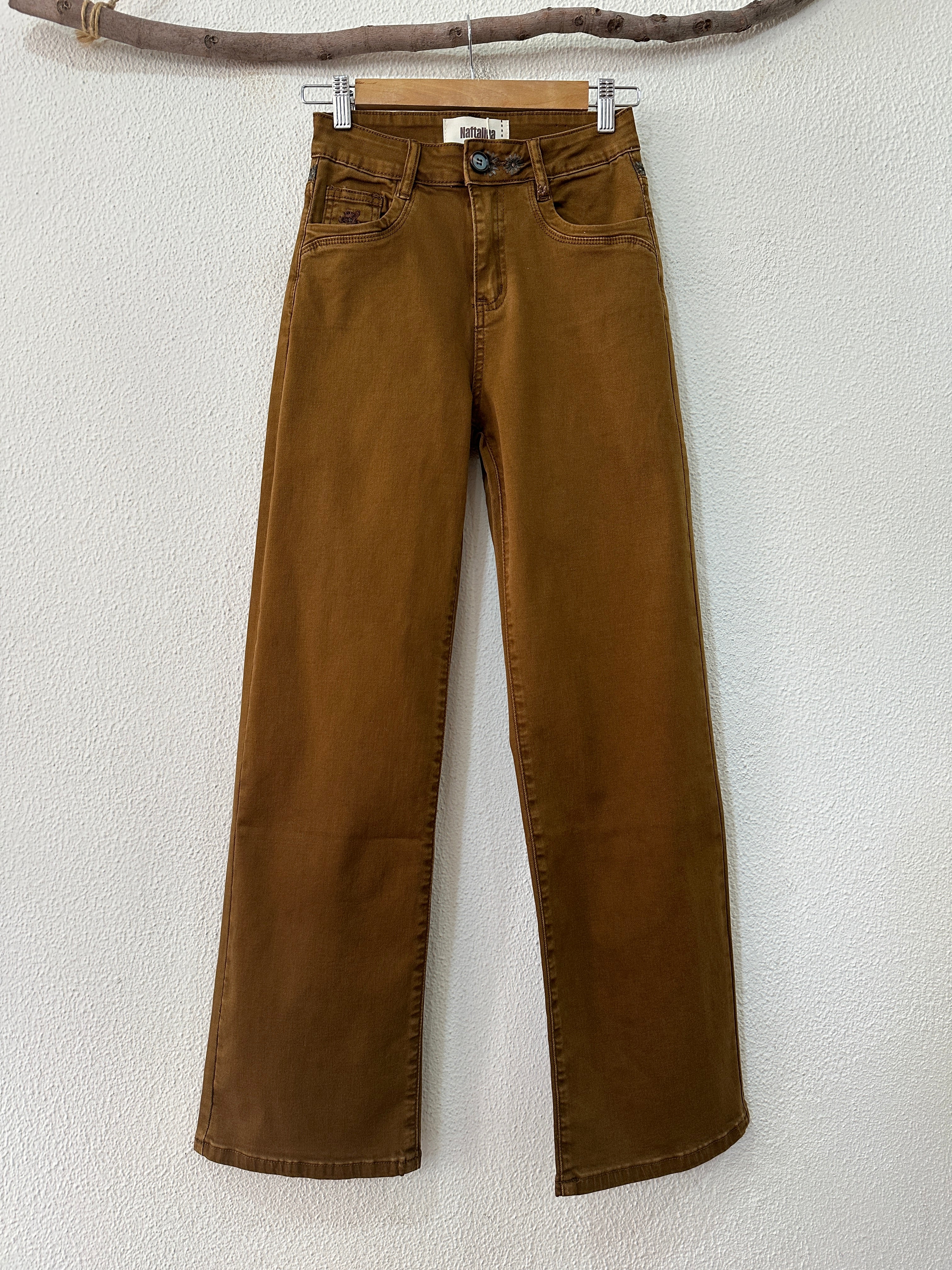 Calças em sarja bordadas HONEY