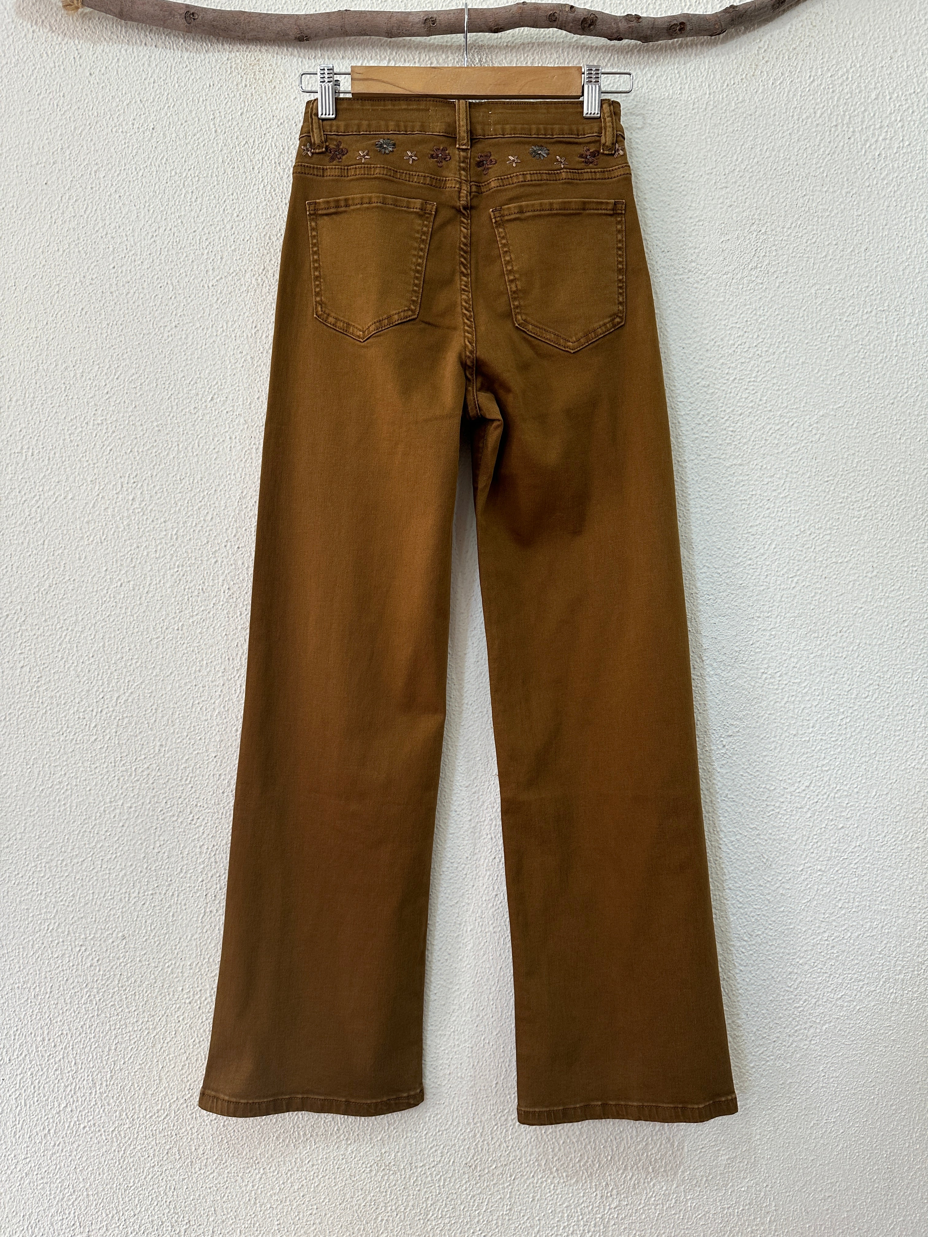 Calças em sarja bordadas HONEY