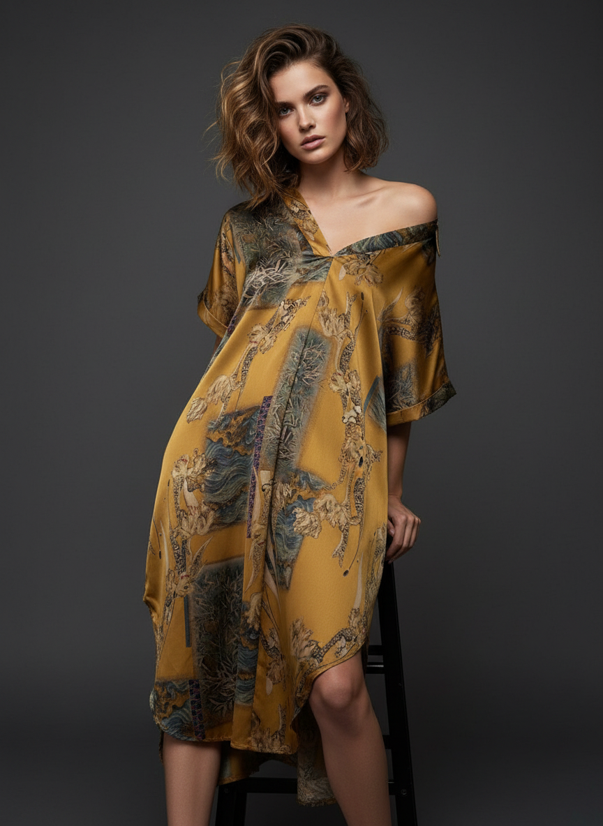 Vestido-tunisina acetinado LUMINOUS