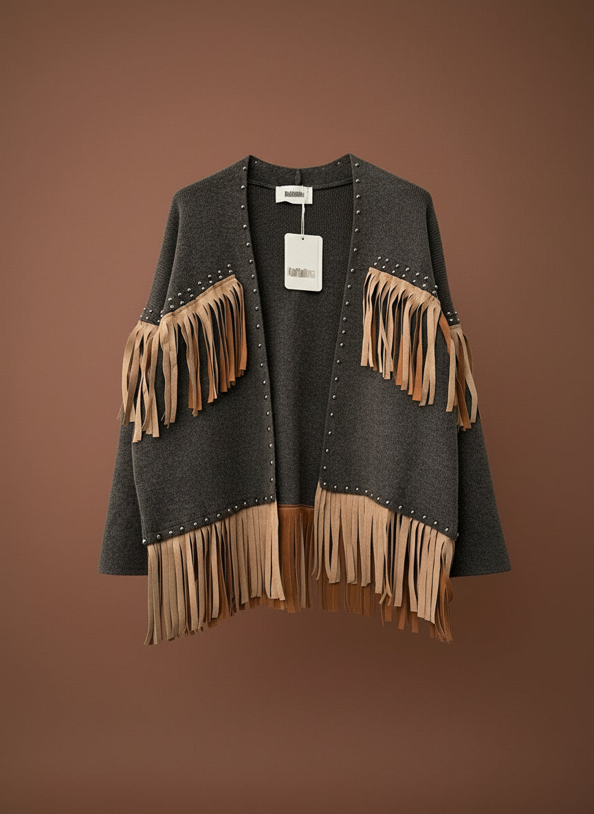Casaco de malha c/ franjas e tachas AUSTIN